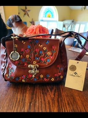 Patricia Nash Brown Floral Embossed Leather Crossbody Bag Anniversary Edition